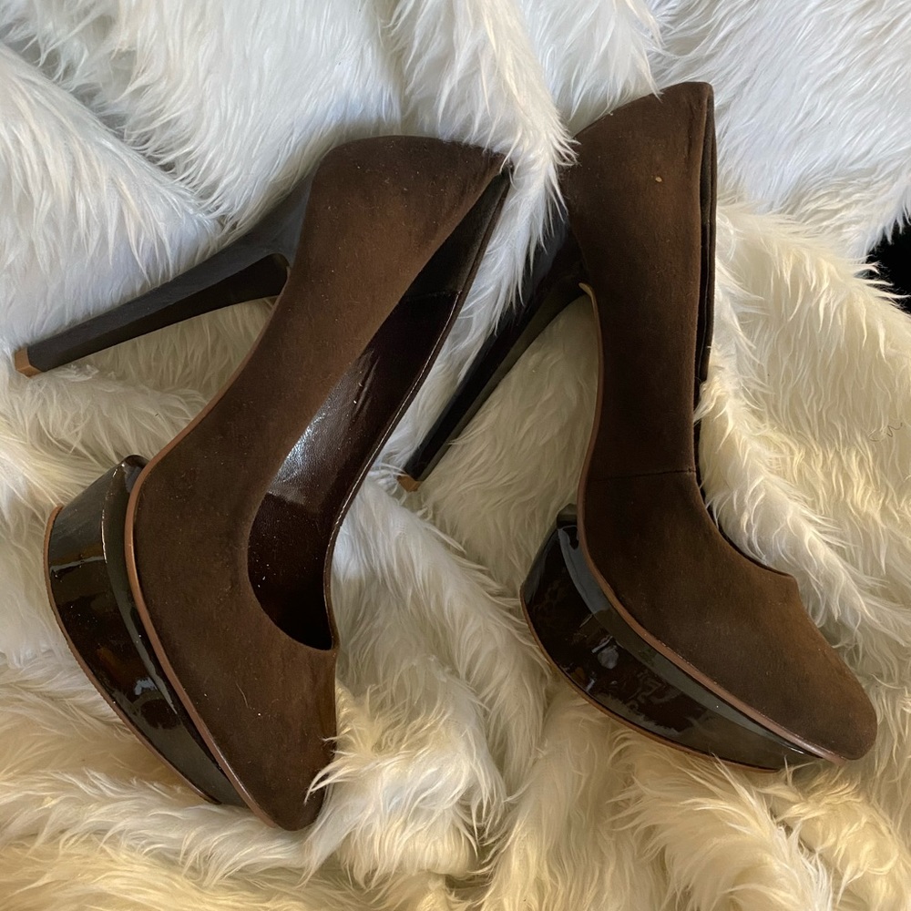 Brown velvet platform heels - Picture 4 of 4